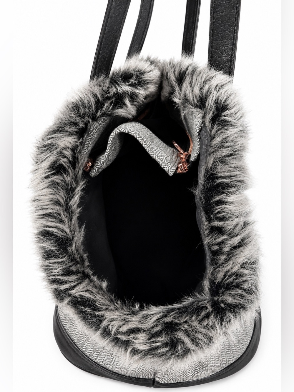 Modern Luxe Collection Fur Lined Pet Carrier Bag with Handles and Mesh Zip-to - Picture 7 of 8